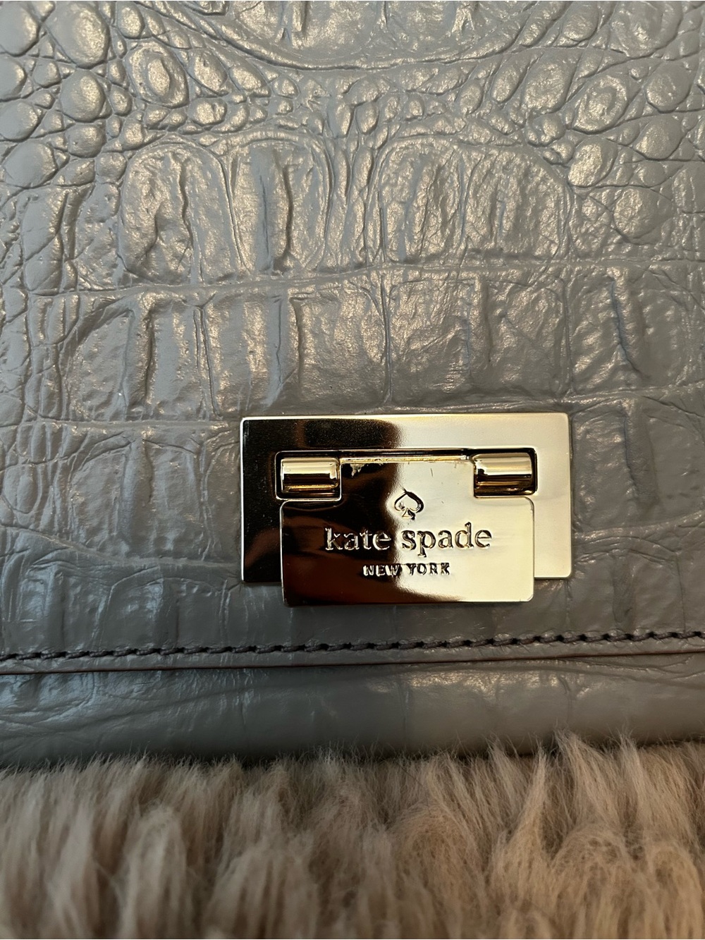 kate spade Gray Croc-Embossed Shoulder Bag with Silver Hardware